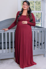 PinkBlush Petite Dark Burgundy Solid Off Shoulder Maternity Maxi Dress