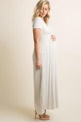 PinkBlush Petite Beige Draped Maternity/Nursing Maxi Dress