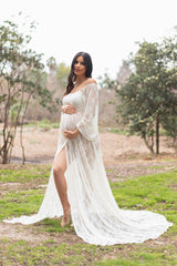 PinkBlush White Lace Off Shoulder Maternity Photoshoot Gown/Dress