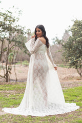 PinkBlush White Lace Off Shoulder Maternity Photoshoot Gown/Dress