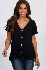 Black Button Tie Front Maternity Top