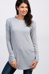 Heather Grey Long Sleeve Ribbed Maternity Top