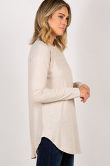 Beige Long Sleeve Ribbed Top