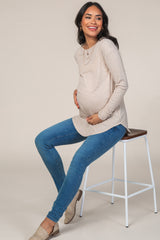 Beige Long Sleeve Ribbed Maternity Top