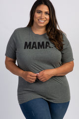 Charcoal Grey Mama Glitter Graphic Plus Top