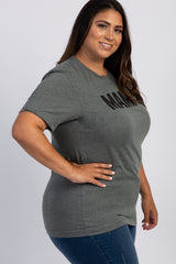 Charcoal Grey Mama Glitter Graphic Plus Top