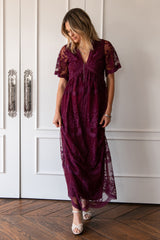 PinkBlush Deep Burgundy Lace Mesh Overlay Maxi Dress