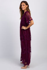 PinkBlush Deep Burgundy Lace Mesh Overlay Maxi Dress