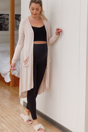 Cream Button Front Knit Maternity Cardigan