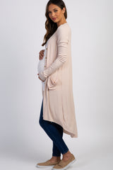 Cream Button Front Knit Maternity Cardigan