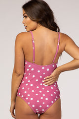 Pink Polka Dot Maternity One Piece Swimsuit