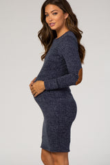 PinkBlush Heather Navy Suede Elbow Patch Sleeve Maternity Dress