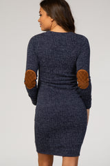 PinkBlush Heather Navy Suede Elbow Patch Sleeve Maternity Dress