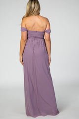 PinkBlush Lavender Off Shoulder Chiffon Maxi Maternity Dress