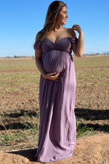 PinkBlush Lavender Off Shoulder Chiffon Maxi Maternity Dress