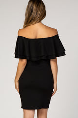 Black Off Shoulder Ruched Maternity Dress