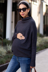 Charcoal Funnel Neck Dolman Sleeve Maternity Sweater