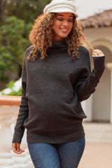 Charcoal Funnel Neck Dolman Sleeve Maternity Sweater