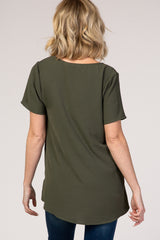 Light Olive Button Tie Front Top