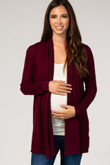 Burgundy Open Front Draped Maternity Cardigan