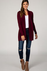 Burgundy Open Front Draped Cardigan