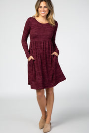 Burgundy Heathered Long Sleeve Knit Dress