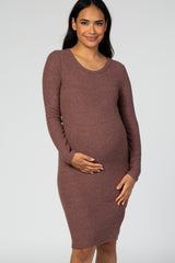 Mauve Knit Long Sleeve Maternity Dress