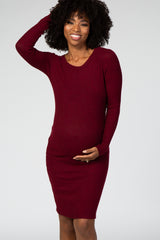 Burgundy Knit Long Sleeve Maternity Sweater Dress