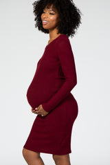 Burgundy Knit Long Sleeve Maternity Sweater Dress