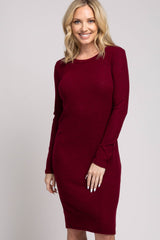 Burgundy Knit Long Sleeve Sweater Dress