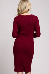 Burgundy Knit Long Sleeve Sweater Dress