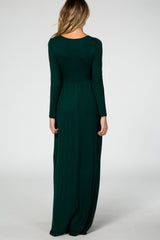 Green Long Sleeve Maternity Nursing Maxi Dress