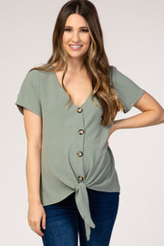 Green Button Tie Front Maternity Top