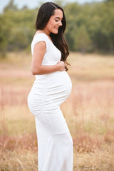 PinkBlush White Off Shoulder Wrap Maternity Photoshoot Gown/Dress