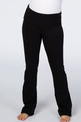 Black Flared Folded Waist Maternity Lounge Pants