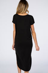 Black Faded Curved Hem Maternity Midi Dress