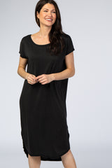 Black Faded Curved Hem Midi Dress