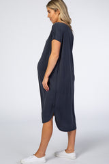 Navy Faded Curved Hem Maternity Midi Dress