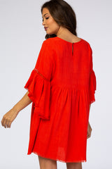 Red Raw Edge Bell Sleeve Babydoll Maternity Dress