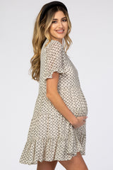 Ivory Printed Tiered Maternity Babydoll Dress