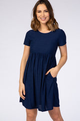 Navy Swiss Dot Short Sleeve Dress