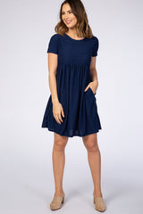 Navy Swiss Dot Short Sleeve Dress