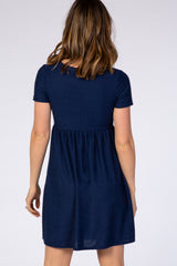 Navy Swiss Dot Short Sleeve Dress