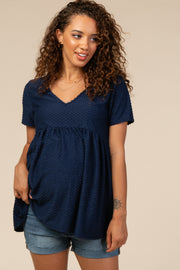 Navy Blue Swiss Dot Peplum Maternity Top