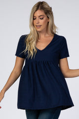 Navy Blue Swiss Dot Peplum Maternity Top