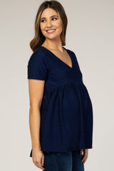 Navy Blue Swiss Dot Peplum Maternity Top