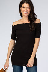 Black Off Shoulder Lettuce Maternity Top