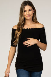 Black Off Shoulder Lettuce Maternity Top