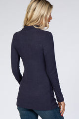 Navy Blue Ribbed Long Sleeve Mock Neck Top