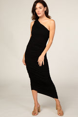 PinkBlush Black Ruched One Shoulder Maternity Dress